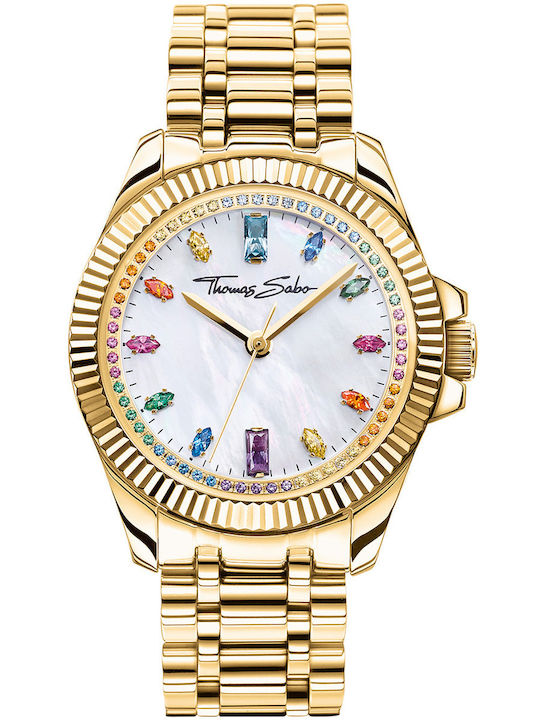 Thomas Sabo Damen Uhr mit Gold Metallarmband WA0395-264-207