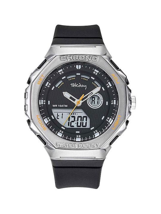Tekday Digital Uhr Chronograph Batterie mit Schwarz Kautschukarmband