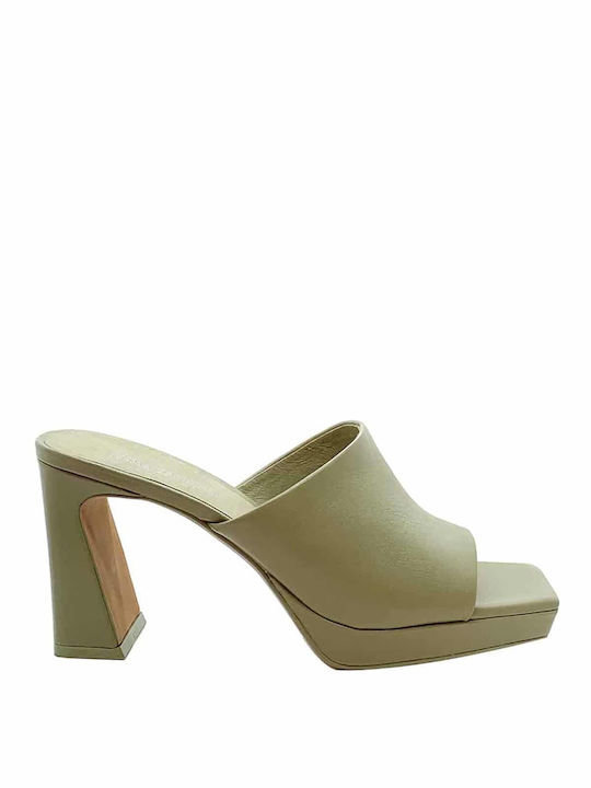 Jeffrey Campbell Caviar Leder Mules mit Chunky Hoch Absatz in Grün Farbe