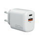 NOD Ladegerät ohne Kabel mit USB-A Anschluss und USB-C Anschluss 20W Schnellaufladung 3.0 Weißs (E-WALL AC30)