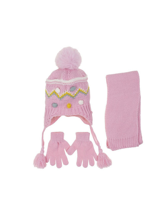 Kitti Kinder Mütze Set mit Schal & Handschuhe Gestrickt Rosa