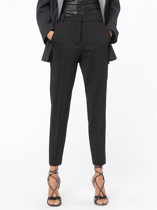 Pinko Bello Women's High Waist Fabric Capri Trousers in Slim Fit Black