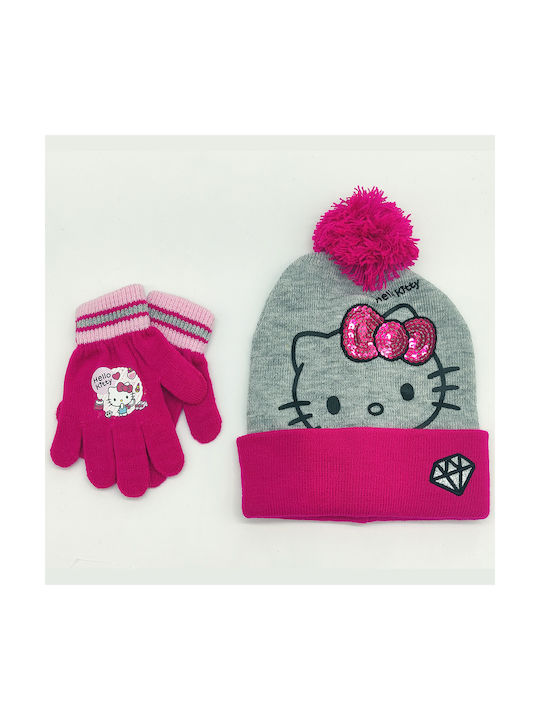 Gift-Me Kids Beanie Set with Gloves Knitted Fuchsia