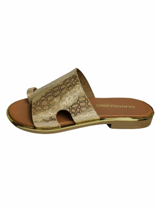 Gkavogiannis Sandals Leather Women's Flat Sandals in Gold Color