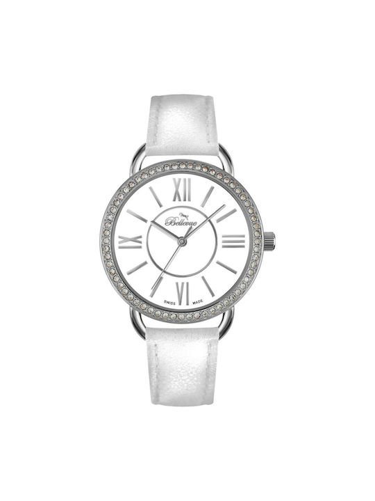 Bellevue Watch with White Leather Strap