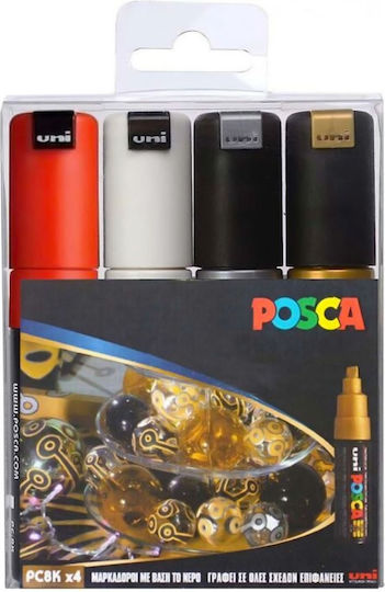 Posca Ανεξίτηλοι Μαρκαδόροι Ανεξίτηλοι Pc-8m 0.7mm Σετ 4 χρώματα