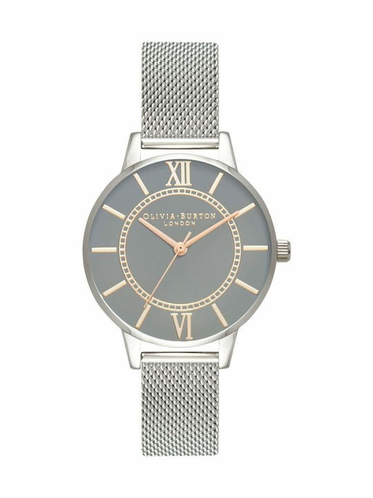 Olivia Burton Γυναικείο Ρολόι 34mm Μπαταρίας με Ασημί Μεταλλικό Μπρασελέ