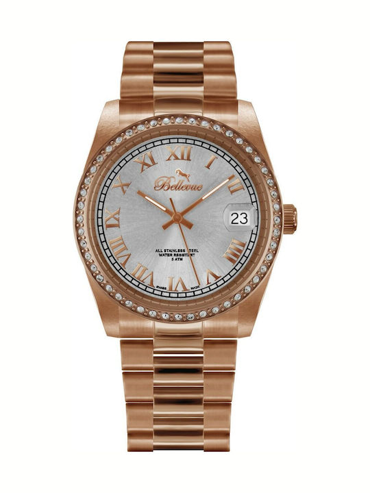 Bellevue Ceas de Damă cu Rose Gold Brățară Metalică