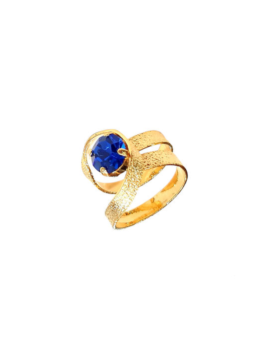 W'el Woman's Elegance Γυναικείο Δαχτυλίδι με Πέτρες Μπλε Κρύσταλλο Επιχρυσωμένο