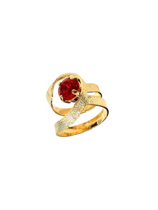W'el Woman's Elegance Γυναικείο Δαχτυλίδι με Πέτρες από Χρυσό Gold/Red