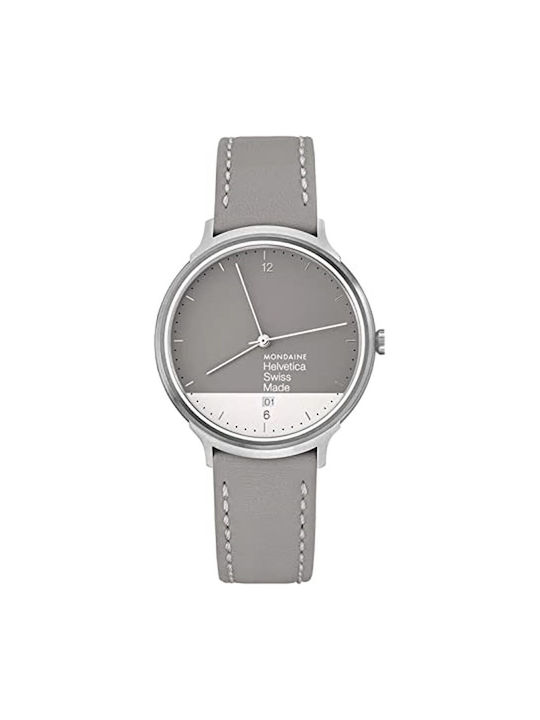 Mondaine Watch with Gray Leather Strap