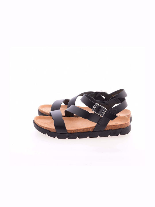 Yokono 002 Leder Damen Flache Sandalen Anatomisch in Schwarz Farbe