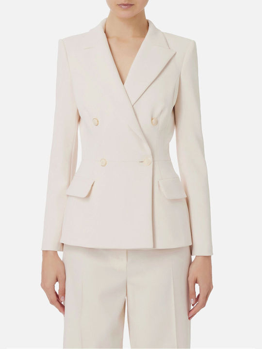 Elisabetta Franchi Women's Crepe Double Breasted Blazer Beige