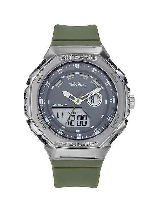 Tekday Digital Uhr Chronograph Batterie mit Grün Kautschukarmband