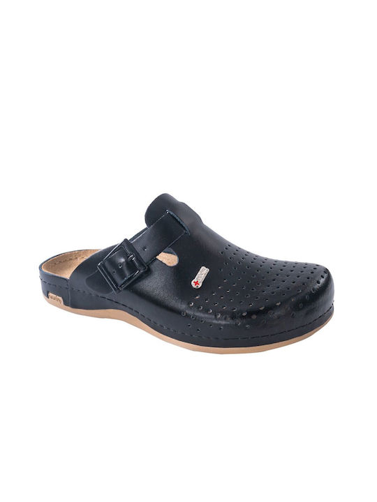 Leon Med 700 Leather Anatomic Clogs Black