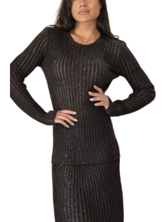 Damen Bluse Langärmelig Gestreift Braun