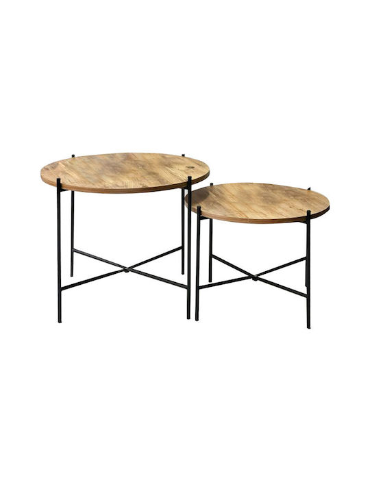 Round Coffee Table Forfu oak-black 2pcs L65xW65xH50cm