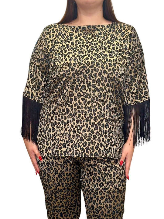 Women's Blouse Short Sleeve Animal Print Gold