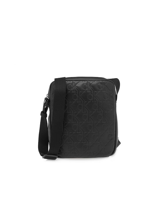 Calvin Klein Artificial Leather Shoulder / Crossbody Bag with Zipper & Adjustable Strap Black 18x4x19cm