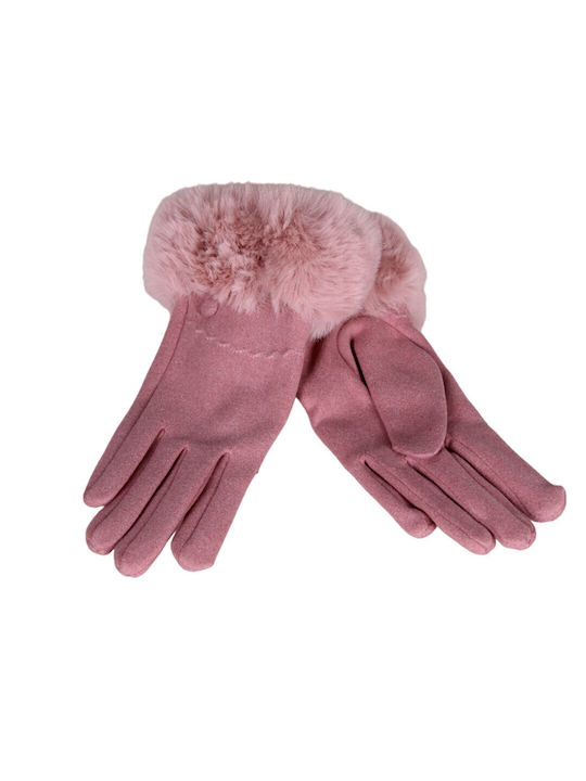 Achilleas Accessories Women's Leather Gloves with Fur Pink