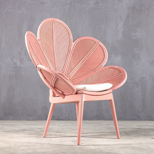 Πολυθρόνα Εξωτερικού Χώρου Rattan Ροζ 76x100x134εκ.