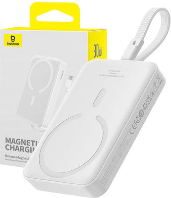 Baseus Magnetic Mini MagSafe Power Bank 10000mAh 30W cu Port USB-C Livrarea energiei / Încărcare rapidă 3.0 Alb