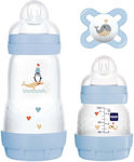 Mam Plastic Bottle Set Starter Set Anti-Colic with Silicone Nipple for 0+, 0+ m, months Light blue Whale-Penguin 130ml 3pcs