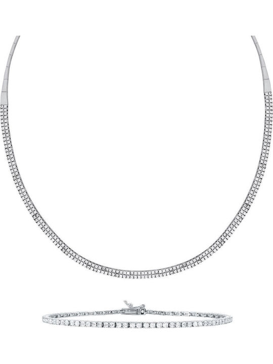 Kiriakos Gofas Set with Necklace & Bracelet from White Gold 14K with Stones