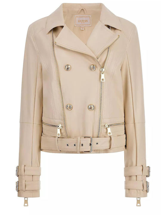 Guess Olivia Women's Short Puffer Jacket for Winter Beige