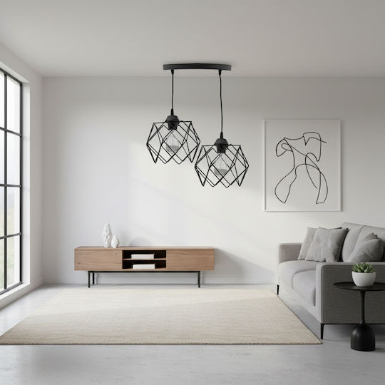 Pakketo Zocie Black Ceiling Pendant Light Rail with E27 Socket 30x30x70cm