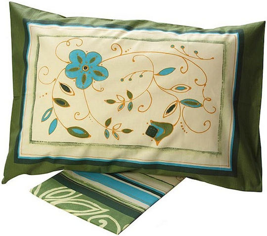 Sunshine Sheet Sets Single 160x260cm. Cotton Feelings Printed Green 3pcs