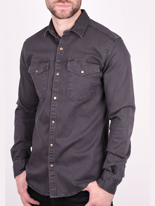 Kedi Men's Shirt Long Sleeve Denim Grey