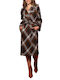 Esquivo Women's Checked Long Coat with Belt colorful