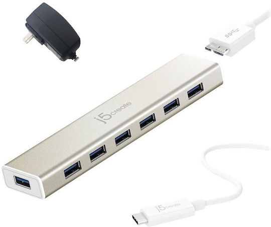J5create Hub 7 Θυρών USB 3.1 με σύνδεση USB-C Λευκό