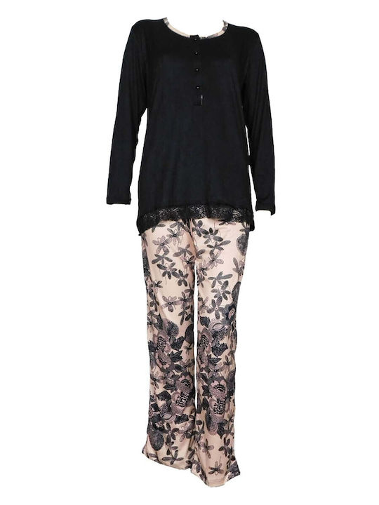 Koyote Winter Damen Pyjama-Oberteil BLACK / ROS