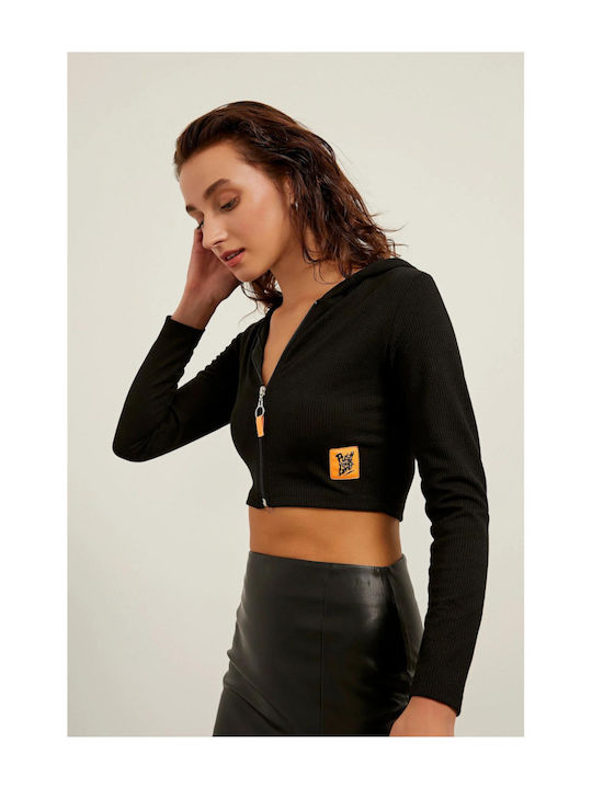 Armalife Short Women's Cardigan with Zipper Black