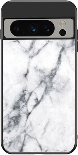 Marmor Design Umschlag Rückseite Gehärtetes Glas Weiß (Google Pixel 8 Pro)