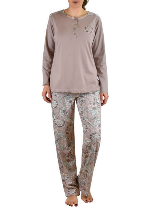 Poleren Winter Damen Pyjama-Set Braun