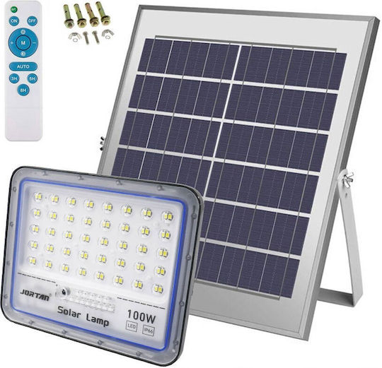 Jortan Waterproof Solar LED Flood Light 100W Cold White 6500K with Photocell and Remote Control IP66