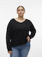 Vero Moda Damen Langarm Pullover mit V-Ausschnitt Black