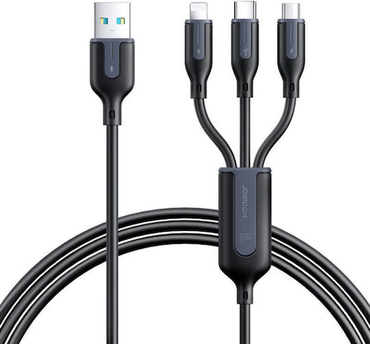 Joyroom S-1T3066A15 Regular USB to Lightning / Type-C / micro USB Cable 3.5A Μαύρο 1.2m