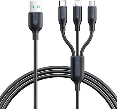 Joyroom S-1T3018A15 Regular USB to Lightning / Type-C / micro USB Cable 3.5A Μαύρο 1.2m