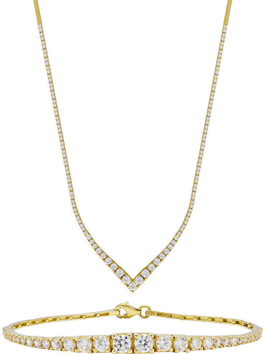 Kiriakos Gofas Set with Necklace & Bracelet from Gold 14K with Stones