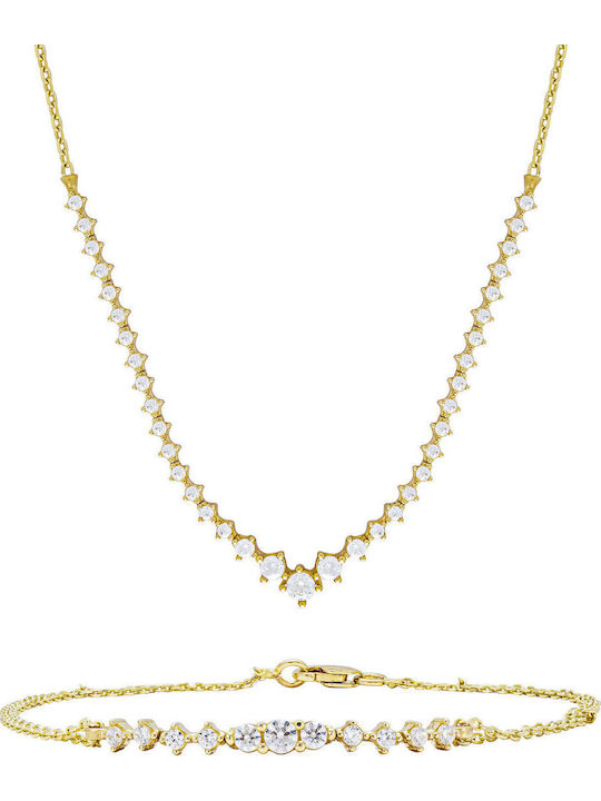 Kiriakos Gofas Set with Necklace & Bracelet from Gold 14K with Stones