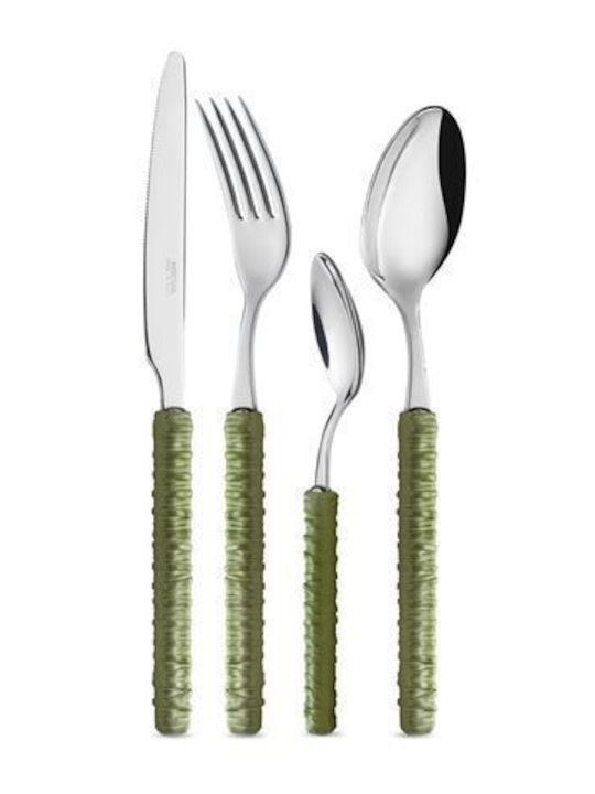 Rattan Cutlery Set Stainless Green 24pcs