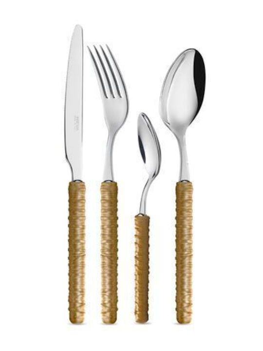 Rattan Cutlery Set Stainless Beige 24pcs