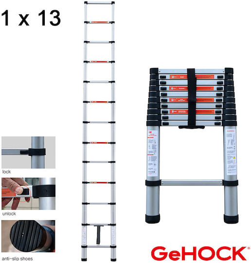 GeHock Scara telescopică Aluminiu 13 Scări cu înălțime maximă de 3.8m