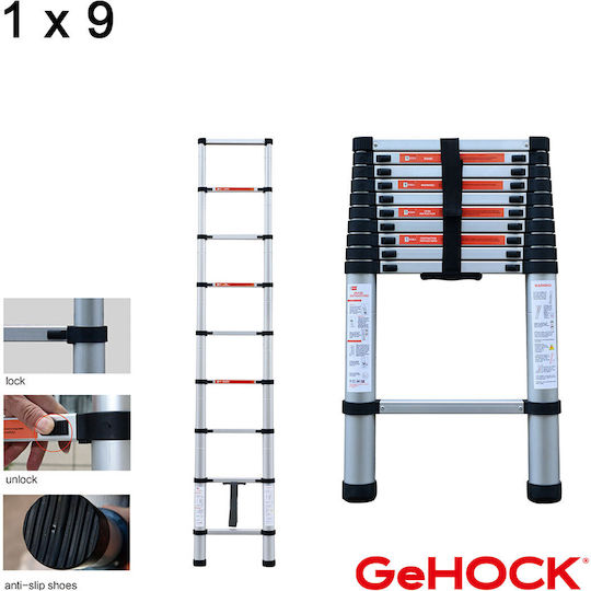 GeHock Scara telescopică Aluminiu 9 Scări cu înălțime maximă de 2.6m