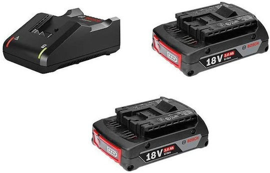 Bosch Σετ 2 Μπαταριών Εργαλείου 18V Χωρητικότητας 2Ah με Φορτιστή GBA