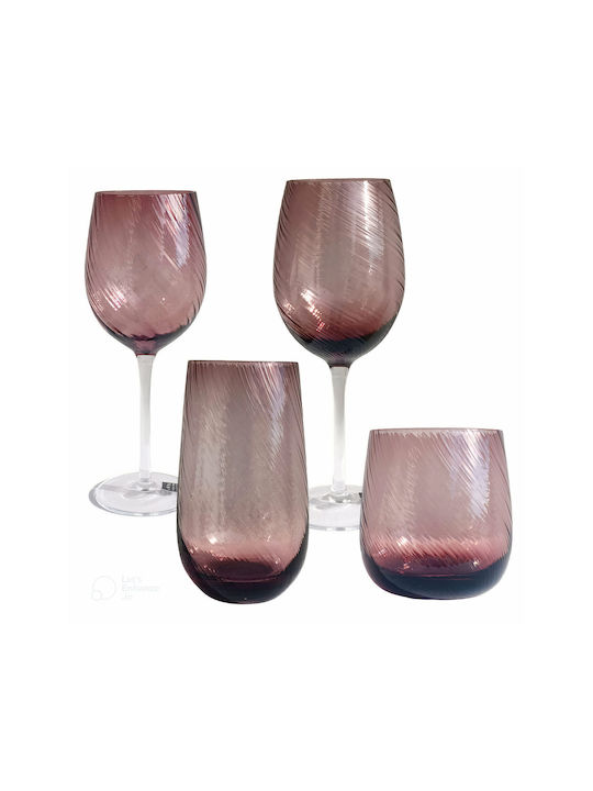 HFA Set of Glasses for White and Red Wine made of Glass in Purple Color Stemmed 580ml 6pcs